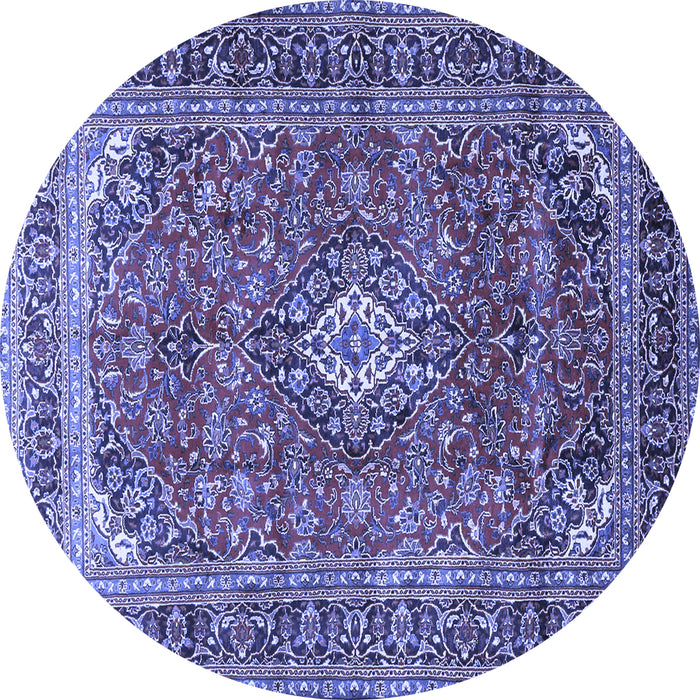 Round Machine Washable Medallion Blue Traditional Rug, wshtr2880blu