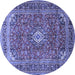 Round Machine Washable Medallion Blue Traditional Rug, wshtr2880blu