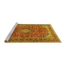 Sideview of Machine Washable Medallion Yellow Traditional Rug, wshtr2880yw