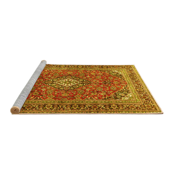 Sideview of Machine Washable Medallion Yellow Traditional Rug, wshtr2880yw