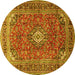 Round Machine Washable Medallion Yellow Traditional Rug, wshtr2880yw