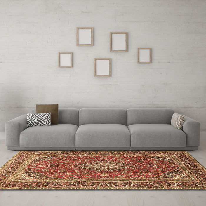 Machine Washable Medallion Brown Traditional Rug in a Living Room,, wshtr2880brn