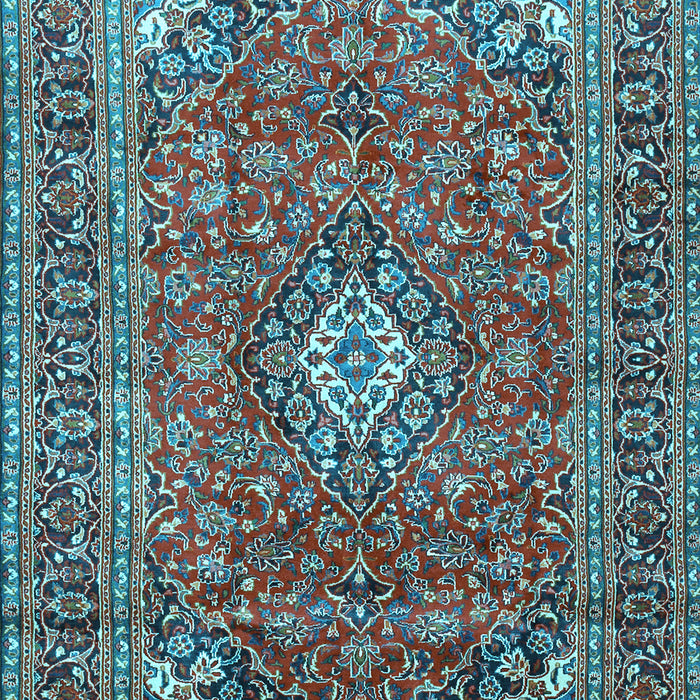 Machine Washable Medallion Light Blue Traditional Rug, wshtr2880lblu