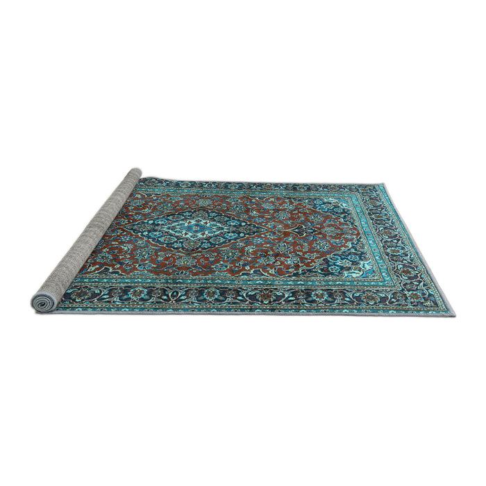 Sideview of Machine Washable Medallion Light Blue Traditional Rug, wshtr2880lblu