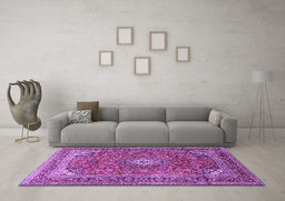 Machine Washable Medallion Purple Traditional Area Rugs in a Living Room, wshtr2880pur