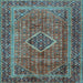 Square Machine Washable Medallion Light Blue Traditional Rug, wshtr2881lblu