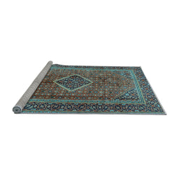 Sideview of Machine Washable Medallion Light Blue Traditional Rug, wshtr2881lblu