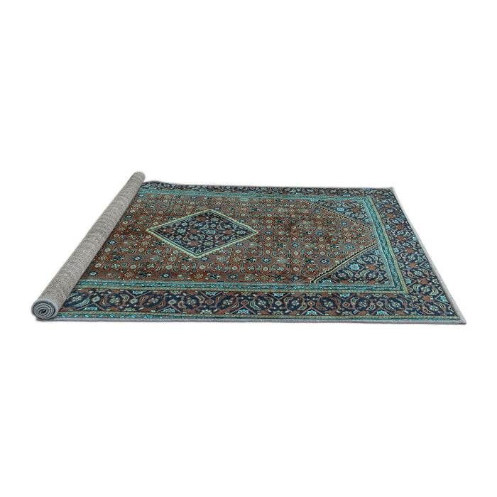 Sideview of Machine Washable Medallion Light Blue Traditional Rug, wshtr2881lblu