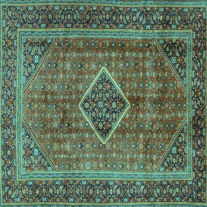 Square Machine Washable Medallion Turquoise Traditional Area Rugs, wshtr2881turq