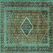 Square Machine Washable Medallion Turquoise Traditional Area Rugs, wshtr2881turq