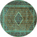 Round Machine Washable Medallion Turquoise Traditional Area Rugs, wshtr2881turq