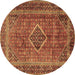 Round Medallion Brown Traditional Rug, tr2881brn