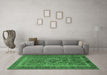 Machine Washable Medallion Emerald Green Traditional Area Rugs in a Living Room,, wshtr2881emgrn