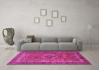 Machine Washable Medallion Pink Traditional Rug, wshtr2881pnk