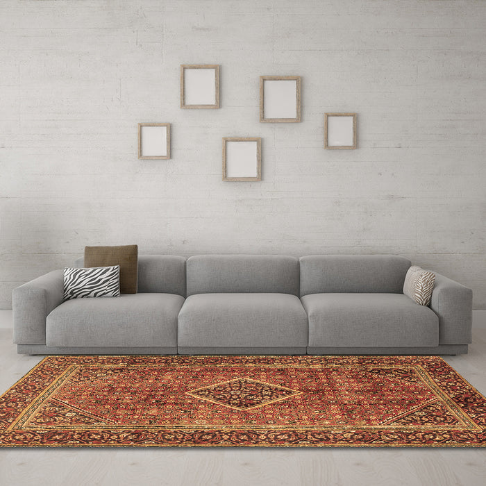 Machine Washable Medallion Brown Traditional Rug in a Living Room,, wshtr2881brn