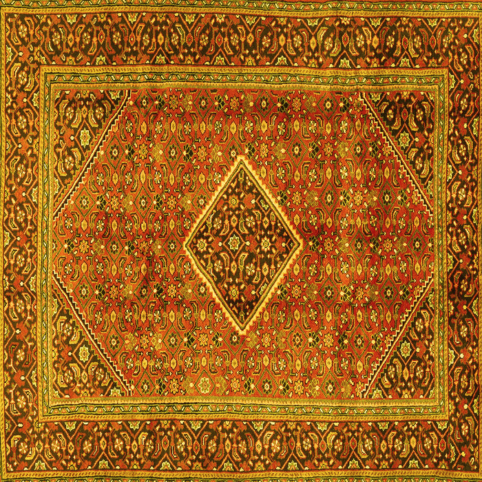 Square Machine Washable Medallion Yellow Traditional Rug, wshtr2881yw