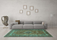 Machine Washable Medallion Turquoise Traditional Rug, wshtr2881turq