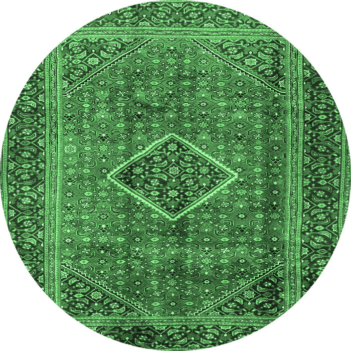 Round Medallion Emerald Green Traditional Rug, tr2881emgrn