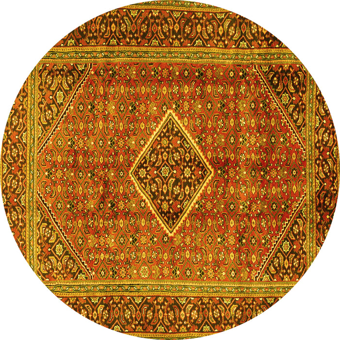 Round Machine Washable Medallion Yellow Traditional Rug, wshtr2881yw