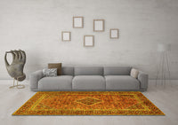 Machine Washable Medallion Yellow Traditional Rug, wshtr2881yw