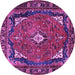 Round Machine Washable Persian Purple Traditional Area Rugs, wshtr2882pur