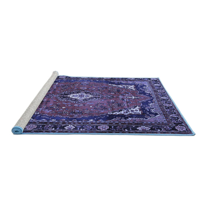 Sideview of Machine Washable Persian Blue Traditional Rug, wshtr2882blu