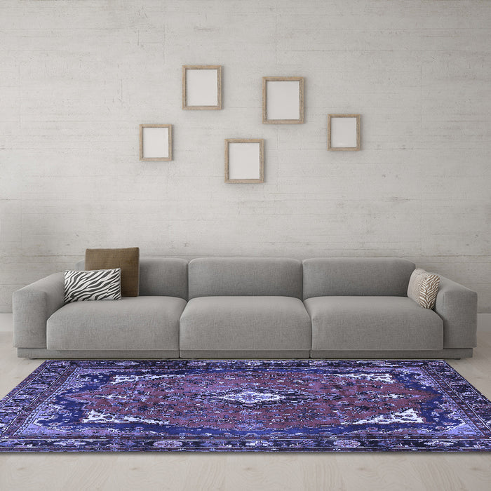 Machine Washable Persian Blue Traditional Rug in a Living Room, wshtr2882blu
