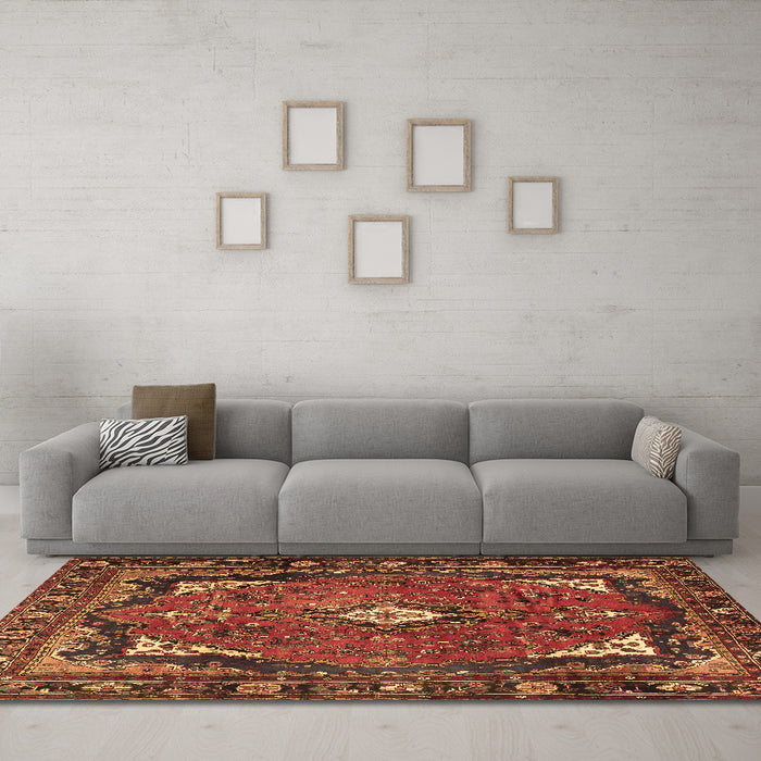 Machine Washable Persian Brown Traditional Rug in a Living Room,, wshtr2882brn
