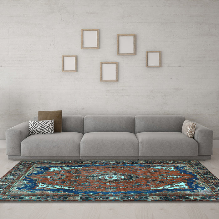 Machine Washable Persian Light Blue Traditional Rug in a Living Room, wshtr2882lblu