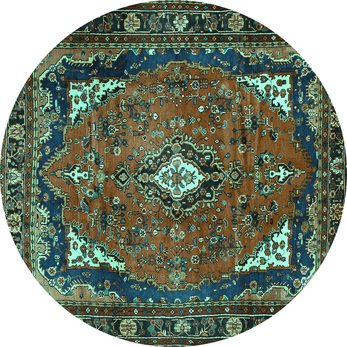 Round Machine Washable Persian Turquoise Traditional Area Rugs, wshtr2882turq