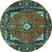 Round Machine Washable Persian Turquoise Traditional Area Rugs, wshtr2882turq