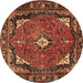 Round Machine Washable Persian Brown Traditional Rug, wshtr2882brn