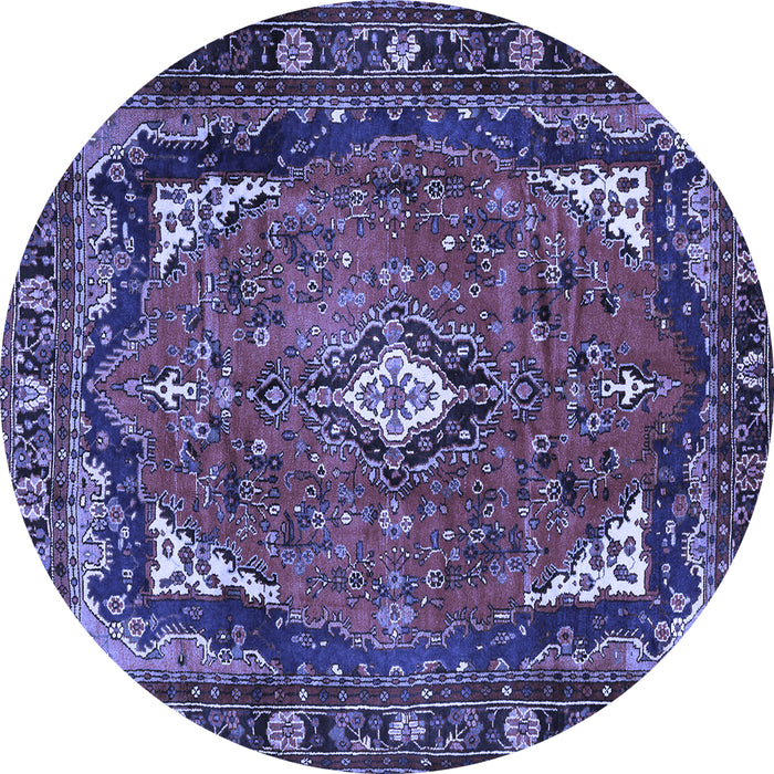 Round Machine Washable Persian Blue Traditional Rug, wshtr2882blu