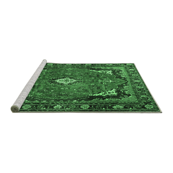 Sideview of Machine Washable Persian Emerald Green Traditional Area Rugs, wshtr2882emgrn