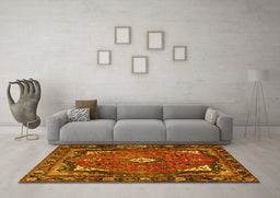 Machine Washable Persian Yellow Traditional Rug in a Living Room, wshtr2882yw