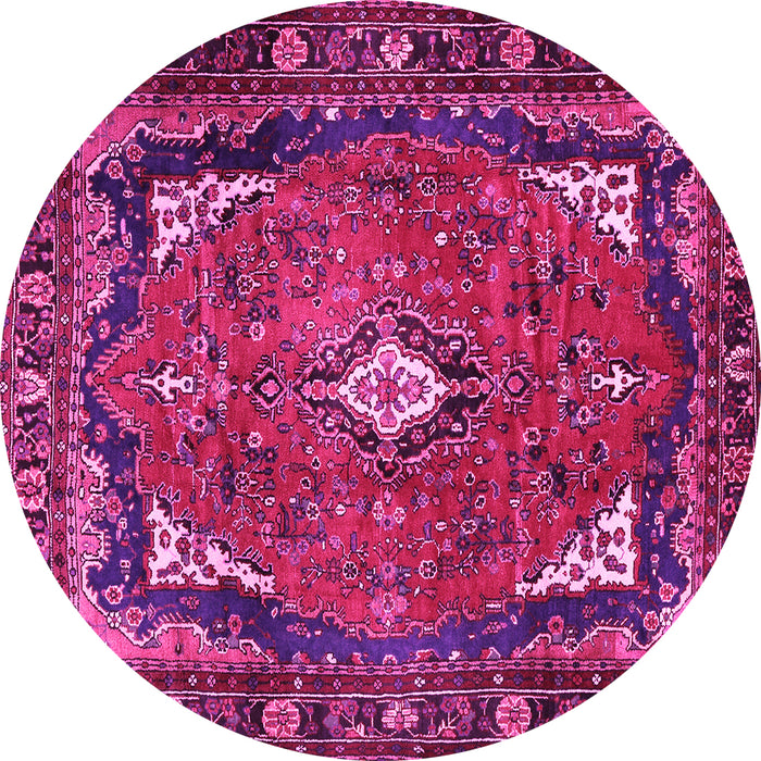 Round Machine Washable Persian Pink Traditional Rug, wshtr2882pnk
