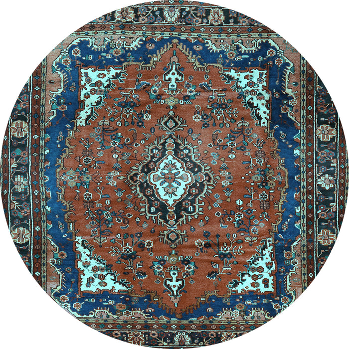 Round Machine Washable Persian Light Blue Traditional Rug, wshtr2882lblu