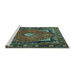 Sideview of Machine Washable Persian Turquoise Traditional Area Rugs, wshtr2882turq