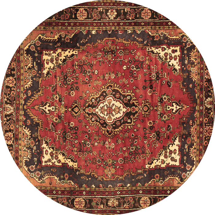 Round Persian Brown Traditional Rug, tr2882brn