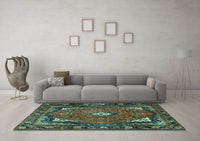 Machine Washable Persian Turquoise Traditional Rug, wshtr2882turq