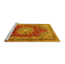 Sideview of Machine Washable Medallion Yellow Traditional Rug, wshtr2883yw