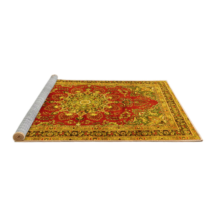 Sideview of Machine Washable Medallion Yellow Traditional Rug, wshtr2883yw