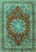 Machine Washable Medallion Turquoise Traditional Area Rugs, wshtr2883turq