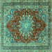 Square Medallion Turquoise Traditional Rug, tr2883turq