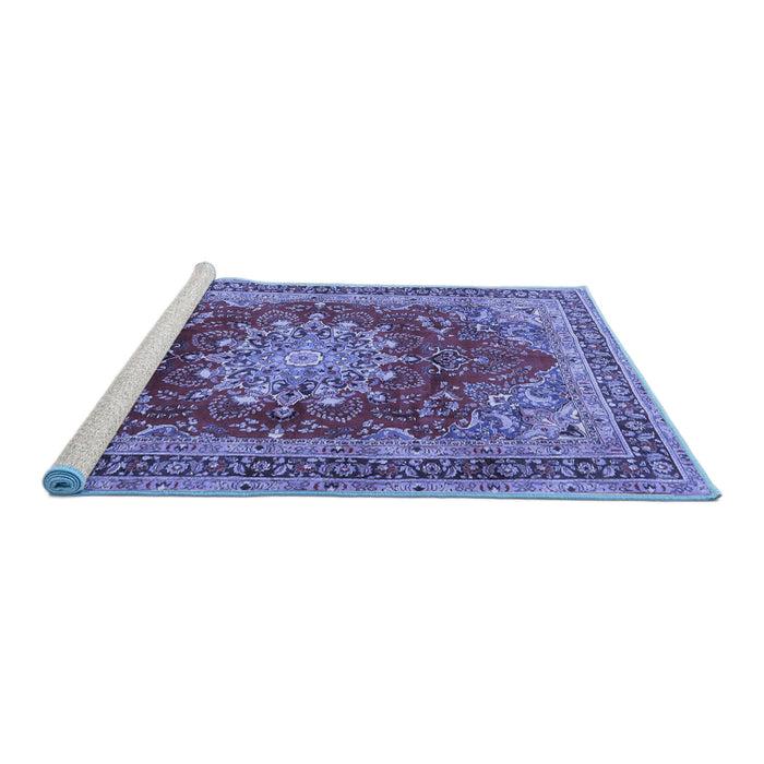 Sideview of Machine Washable Medallion Blue Traditional Rug, wshtr2883blu