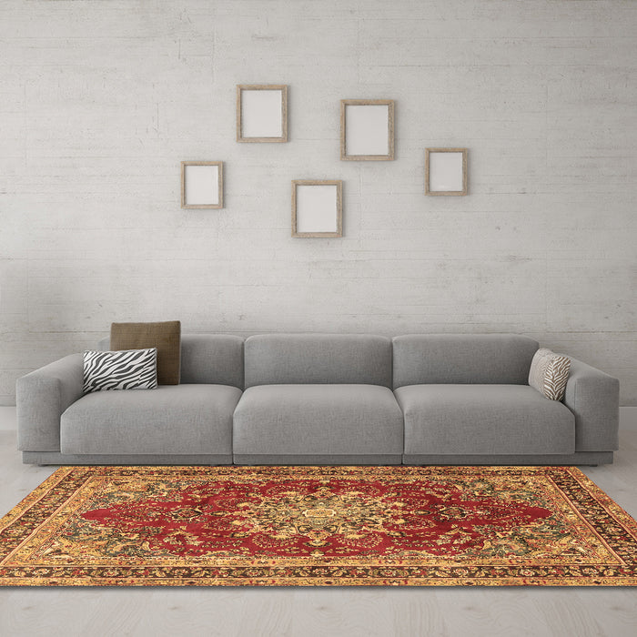 Machine Washable Medallion Brown Traditional Rug in a Living Room,, wshtr2883brn