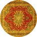 Round Machine Washable Medallion Yellow Traditional Rug, wshtr2883yw