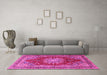 Machine Washable Medallion Pink Traditional Rug in a Living Room, wshtr2883pnk