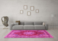 Machine Washable Medallion Pink Traditional Rug, wshtr2883pnk