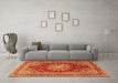 Machine Washable Medallion Orange Traditional Area Rugs in a Living Room, wshtr2883org